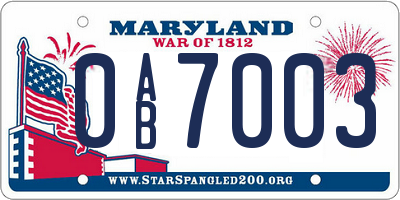 MD license plate 0AB7003