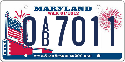 MD license plate 0AB7011