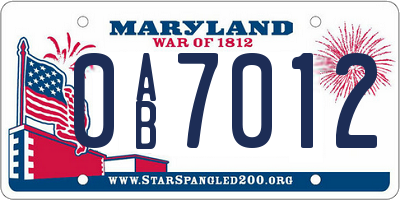 MD license plate 0AB7012