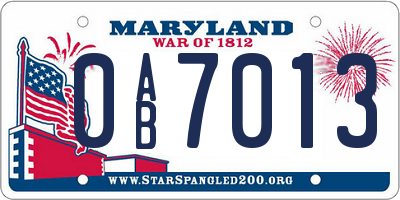 MD license plate 0AB7013
