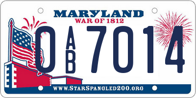 MD license plate 0AB7014