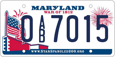 MD license plate 0AB7015