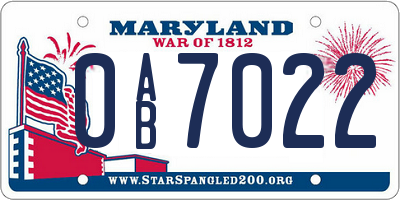 MD license plate 0AB7022