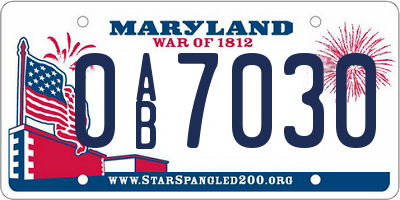 MD license plate 0AB7030