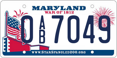 MD license plate 0AB7049