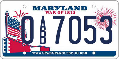 MD license plate 0AB7053