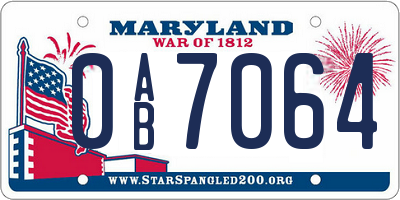 MD license plate 0AB7064