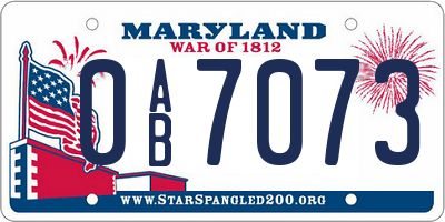 MD license plate 0AB7073