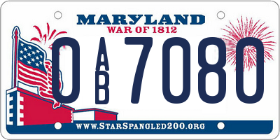 MD license plate 0AB7080