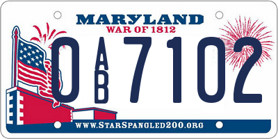 MD license plate 0AB7102