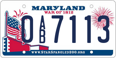 MD license plate 0AB7113