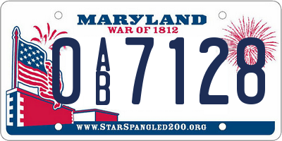 MD license plate 0AB7128