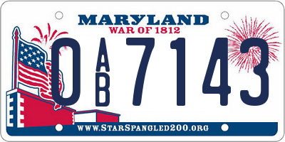MD license plate 0AB7143