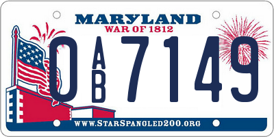 MD license plate 0AB7149