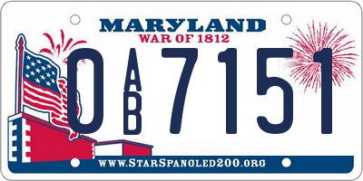 MD license plate 0AB7151