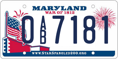 MD license plate 0AB7181