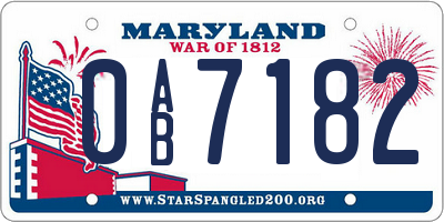 MD license plate 0AB7182