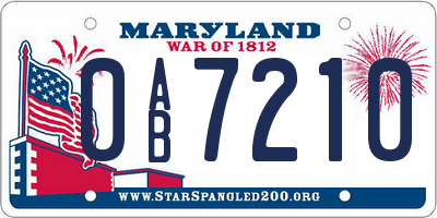 MD license plate 0AB7210