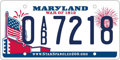 MD license plate 0AB7218
