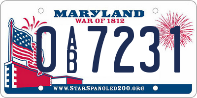MD license plate 0AB7231