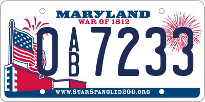 MD license plate 0AB7233