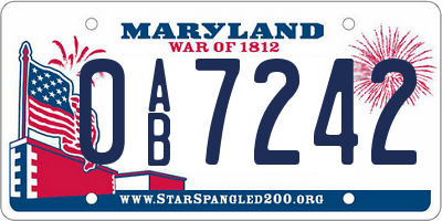 MD license plate 0AB7242