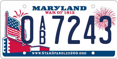 MD license plate 0AB7243