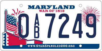 MD license plate 0AB7249
