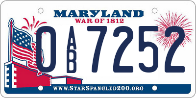 MD license plate 0AB7252