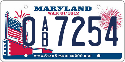 MD license plate 0AB7254