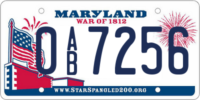 MD license plate 0AB7256