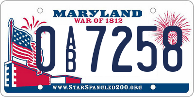 MD license plate 0AB7258