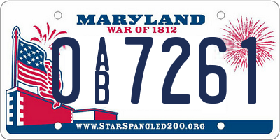 MD license plate 0AB7261