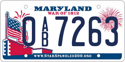 MD license plate 0AB7263