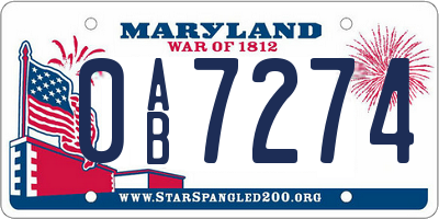 MD license plate 0AB7274