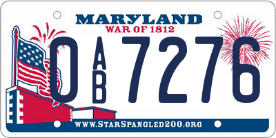 MD license plate 0AB7276
