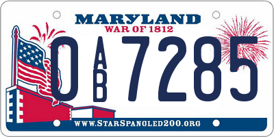 MD license plate 0AB7285