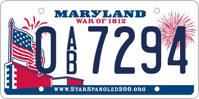 MD license plate 0AB7294