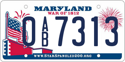MD license plate 0AB7313