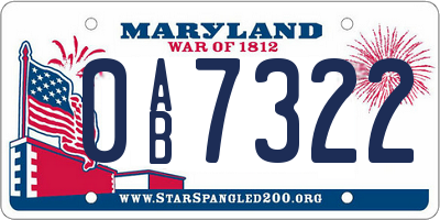 MD license plate 0AB7322