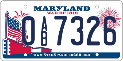 MD license plate 0AB7326