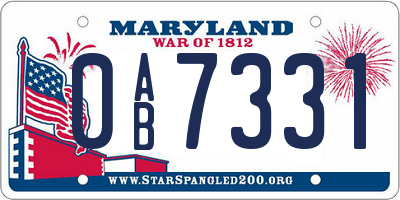 MD license plate 0AB7331