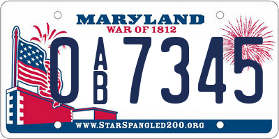 MD license plate 0AB7345