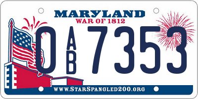 MD license plate 0AB7353
