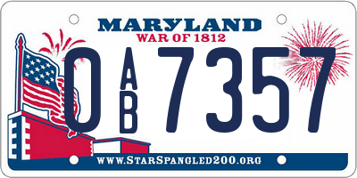 MD license plate 0AB7357