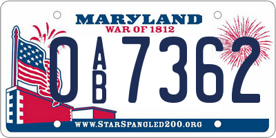 MD license plate 0AB7362