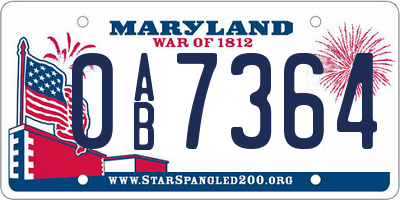 MD license plate 0AB7364
