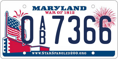MD license plate 0AB7366