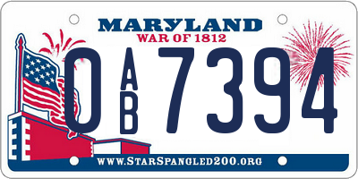 MD license plate 0AB7394