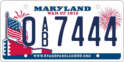 MD license plate 0AB7444